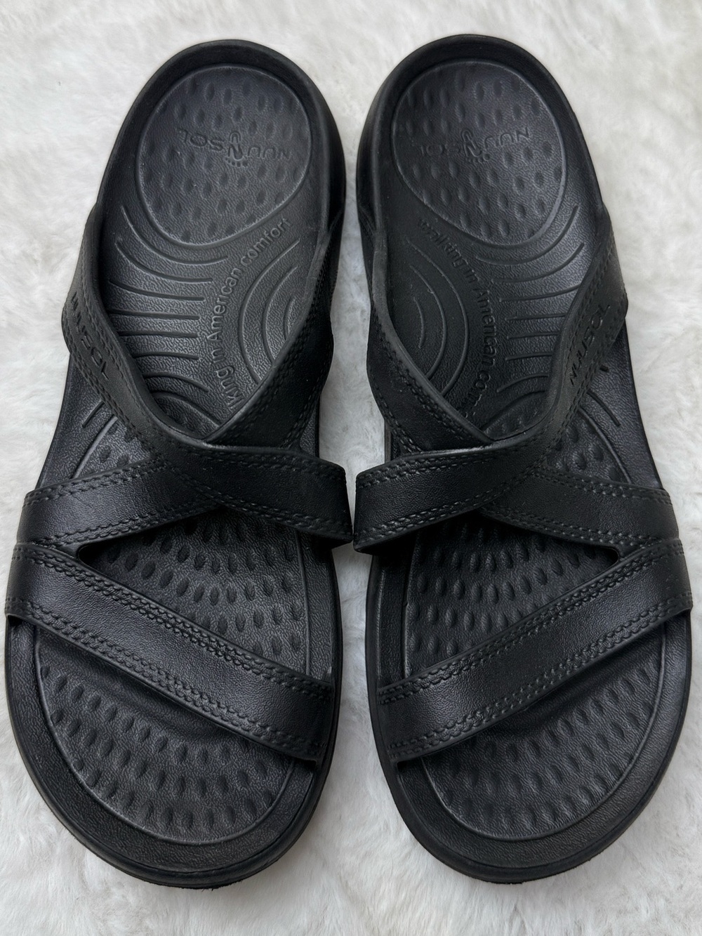 NuuSol Hailey Recovery Slides Womens 7 Black Foam Comfort Orthopedic Made In USA